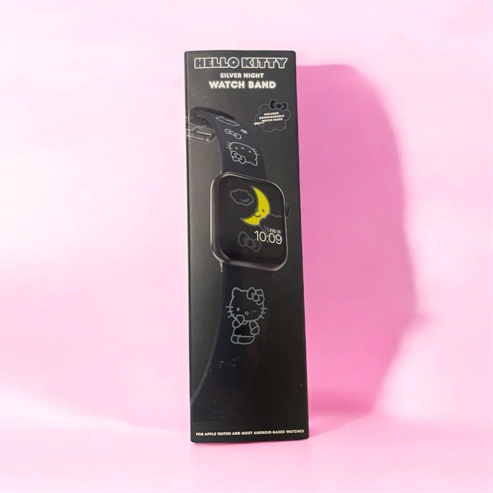 Hello Kitty Grey/Black Silicone Smartwatch Band with Character Accents